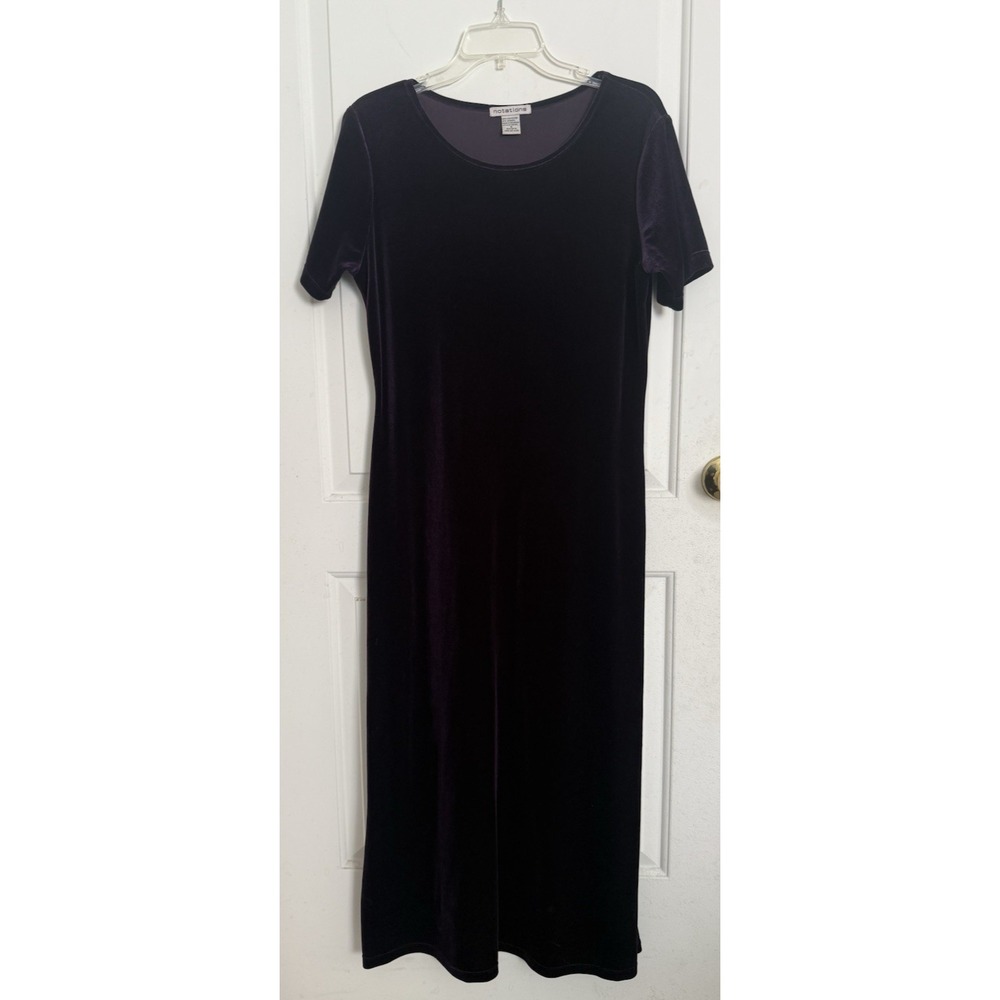 VTG Velour Maxi Dress Velvet Short Sleeve 90s Y2K Goth Dark Purple Small Holiday